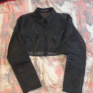 Naked Wardrobe Sheer Cropped Collared Shirt